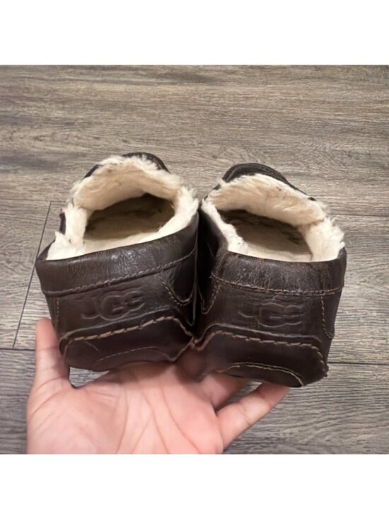 UGG Ascot Slippers Dark Spice Brown Leather Men\'s Size 12 Fur Lined 5379 main image 9